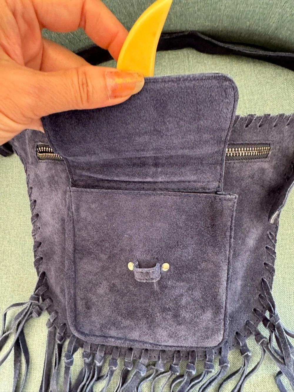 Suede Fringe Waist Bag in Deep Navy - Picture 2 of 3